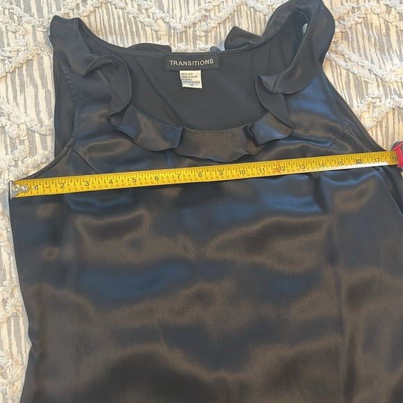 Vintage 100% Silk Tank Ruffled Neck in Black | M - Picture 6 of 7